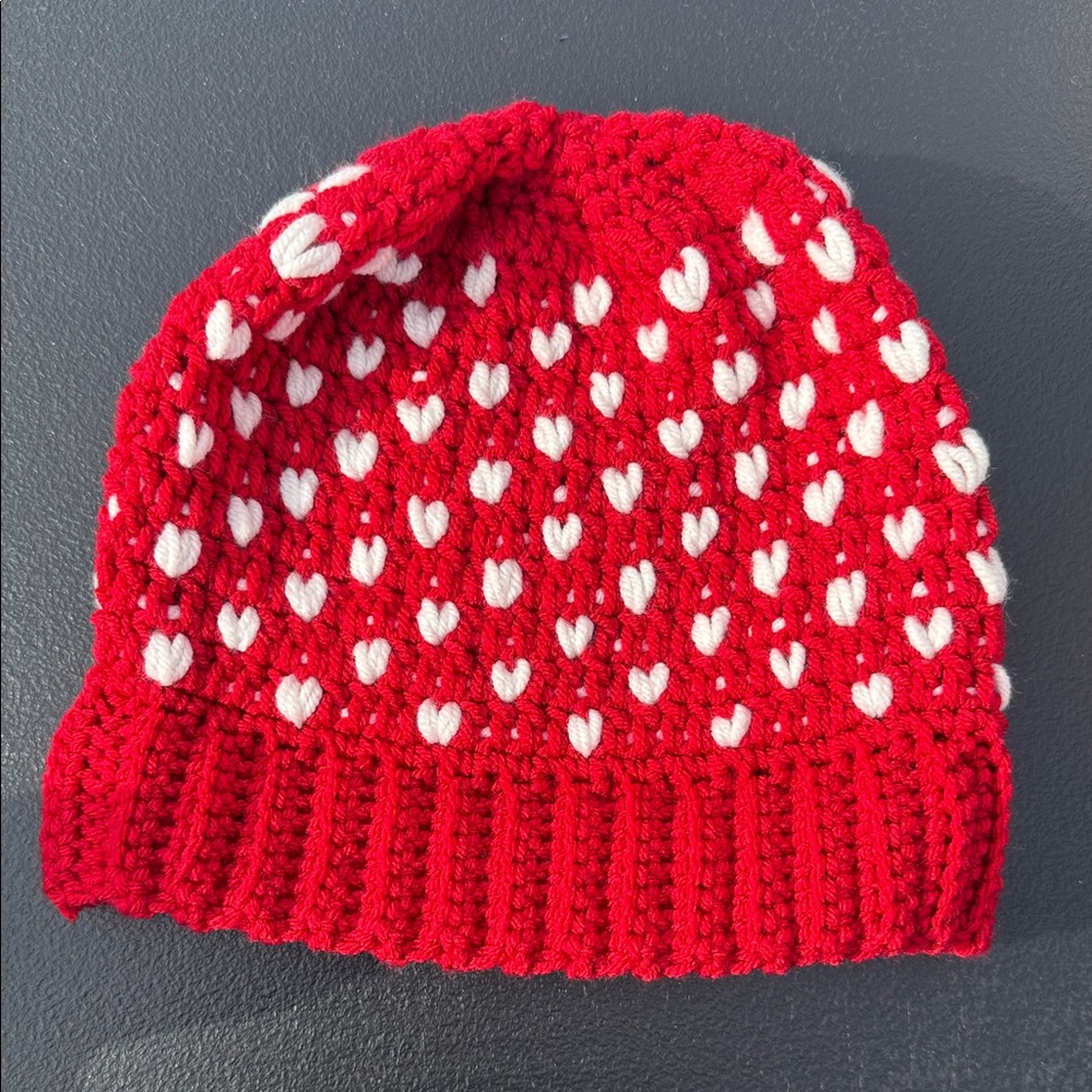 Red Heart Patterned Kids Beanie